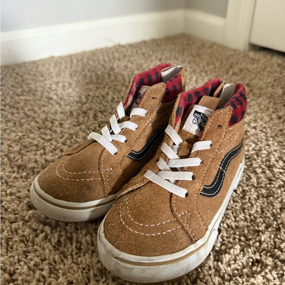 Vans Brown and Red High-Top Sneakers